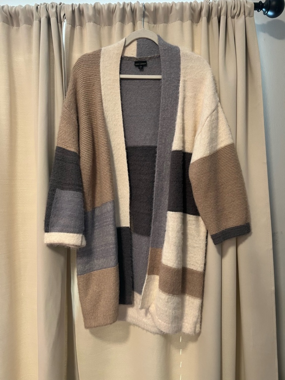 Coco + Carmen Colorblock Cardigan S/M Neutral Open Front Cozy Knit Sweater